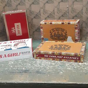 Vintage set of 4 Roi-Tan cigar boxes including "It's A Girl".